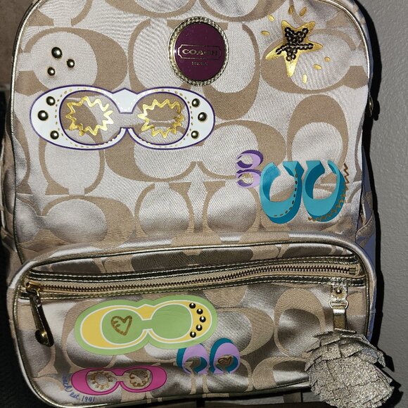 EUC Coach Signature Poppy Applique Backpack Rare Limited Edition F17939 - Picture 3 of 13